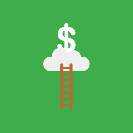 Flat vector icon concept of wooden ladder, cloud and dollar on red background.のイラスト素材