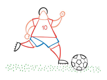 Vector illustration cartoon soccer player man running and dribble ball on pitch.のイラスト素材