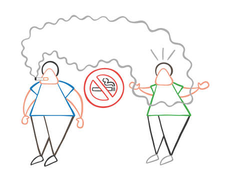 Vector illustration cartoon man character smoking cigarette where smoking is prohibited and other man angry.のイラスト素材