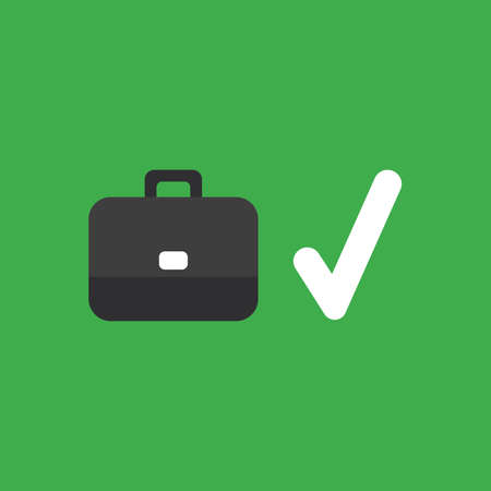Flat vector icon concept of briefcase with check mark on green background.のイラスト素材