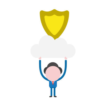 Vector illustration businessman character holding up cloud with guard shield.のイラスト素材