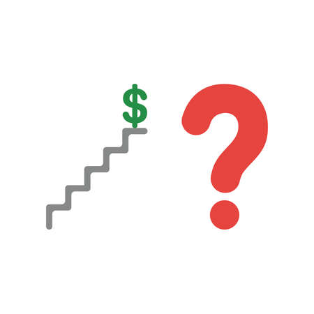 Vector illustration icon concept of dollar money symbol on top of stairs with question mark.のイラスト素材
