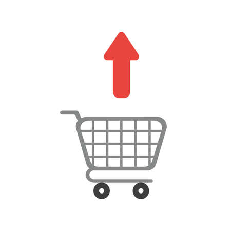 Icon concept of an arrow moving outside the shopping cart.のイラスト素材