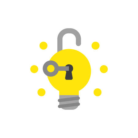 Vector illustration icon concept of key unlock light bulb padlock and glowing.のイラスト素材
