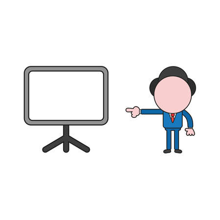 Vector illustration concept of businessman character pointing blank presentation chart. Color and black outlines.のイラスト素材