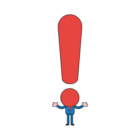 Vector illustration concept of businessman character with exclamation mark head. Color and black outlines.のイラスト素材
