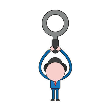 Vector illustration concept of businessman character holding up magnifying glass. Color and black outlines.のイラスト素材