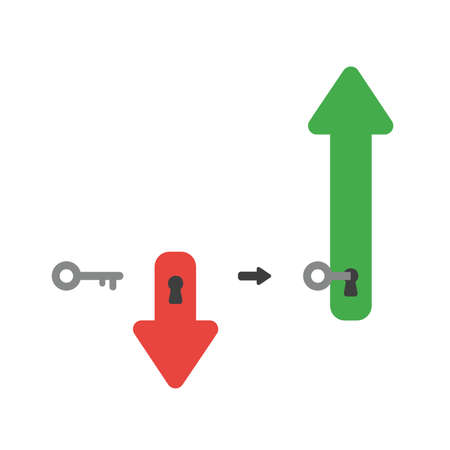 Vector illustration icon concept of arrow with key into keyhole and moving down and up.のイラスト素材