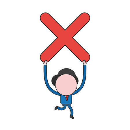 Vector illustration concept of businessman character running and carrying x mark. Color and black outlines.のイラスト素材
