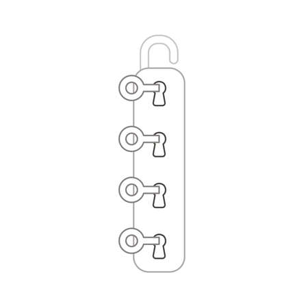 Vector illustration icon concept of four keys into four keyholes and unlock padlock. Color outlines.のイラスト素材