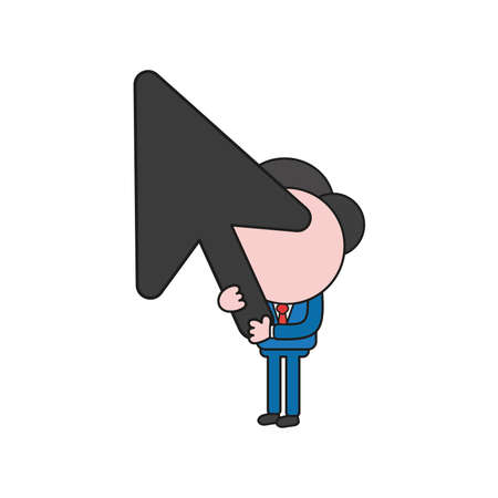 Vector illustration concept of businessman character holding mouse cursor. Color and black outlines.のイラスト素材