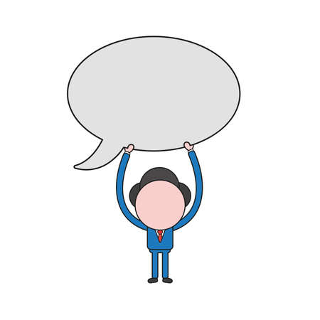 Vector illustration concept of businessman character holding up blank speech bubble. Color and black outlines.のイラスト素材