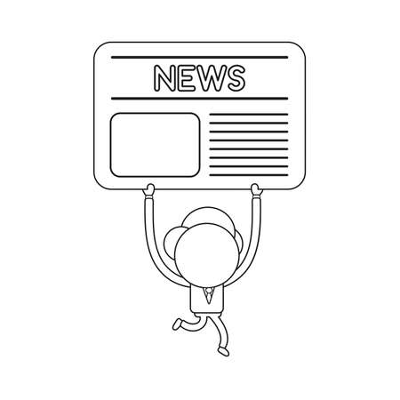 Vector illustration concept of businessman character running and carrying newspaper. Black outline.のイラスト素材