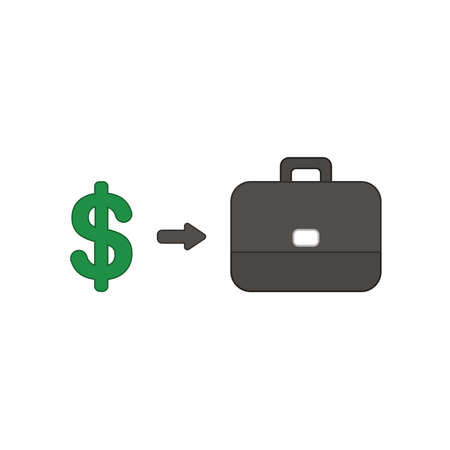 Vector illustration icon concept of dollar symbol with briefcase. Colored and color outlines.のイラスト素材