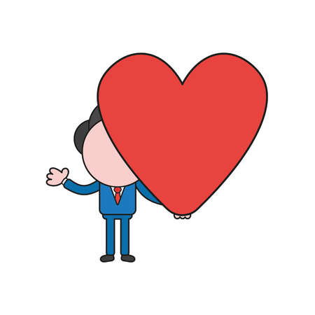 Vector illustration concept of businessman character holding heart. Color and black outlines.のイラスト素材