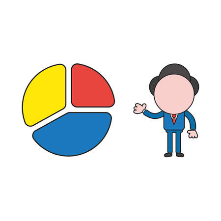 Vector illustration concept of businessman character with three parts diagram. Color and black outlines.のイラスト素材
