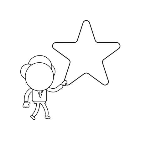 Vector illustration concept of businessman character walking and holding star. Black outline.のイラスト素材