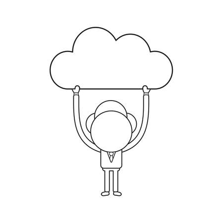 Vector illustration concept of businessman character holding up cloud. Black outline.のイラスト素材