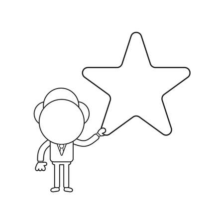 Vector illustration concept of businessman character holding star. Black outline.のイラスト素材