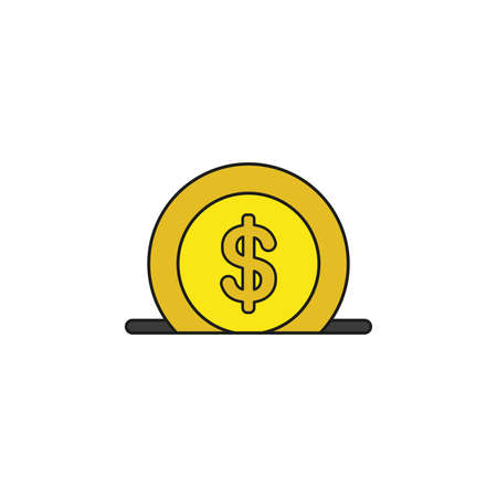 Vector illustration icon concept of dollar coin into moneybox hole. Colored and black outlines.のイラスト素材