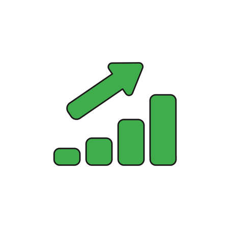 Vector illustration icon concept of sales bar graph moving up. Colored and black outlines.のイラスト素材