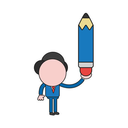 Vector illustration businessman character holding pencil. Color and black outlines.のイラスト素材