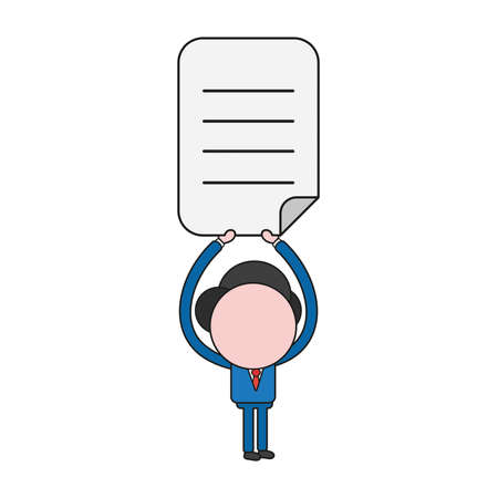 Vector illustration businessman character holding up written paper. Color and black outlines.のイラスト素材