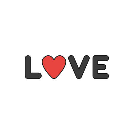 Flat design style vector illustration concept of black love text with heart symbol icon on white background.Colored, black outlines.のイラスト素材