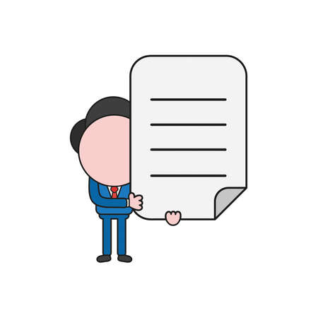 Vector illustration businessman character holding written paper. Color and black outlines.のイラスト素材