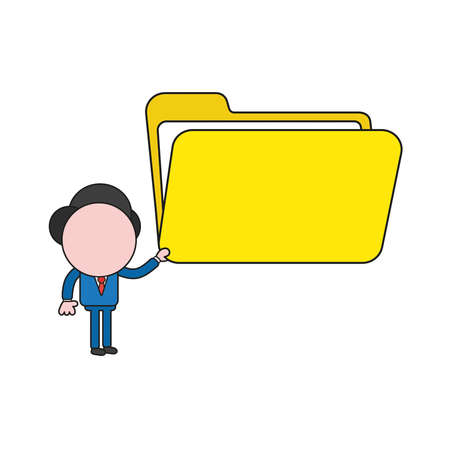 Vector illustration businessman character holding open file folder. Color and black outlines.のイラスト素材