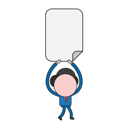 Vector illustration businessman character walking and holding up blank paper. Color and black outlines.のイラスト素材