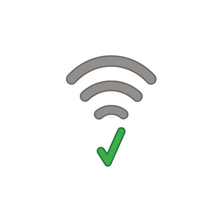 Flat design style vector illustration concept of wifi symbol icon with check mark on white background. Colored outlines.のイラスト素材