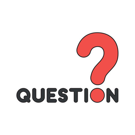 Vector icon concept of black question word text with red question mark. Black outlines and colored.のイラスト素材