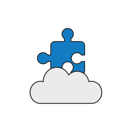 Vector icon concept of blue jigsaw puzzle piece on grey cloud. のイラスト素材