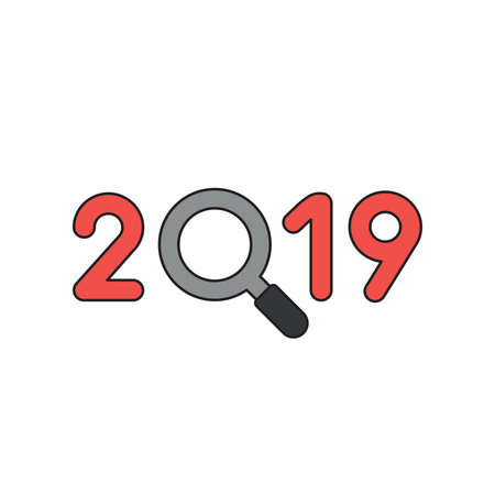 Vector icon concept of year of 2019 with magnifying glass. 