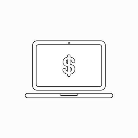 Vector icon concept of dollar symbol inside laptop computer screen. Black outlines.のイラスト素材