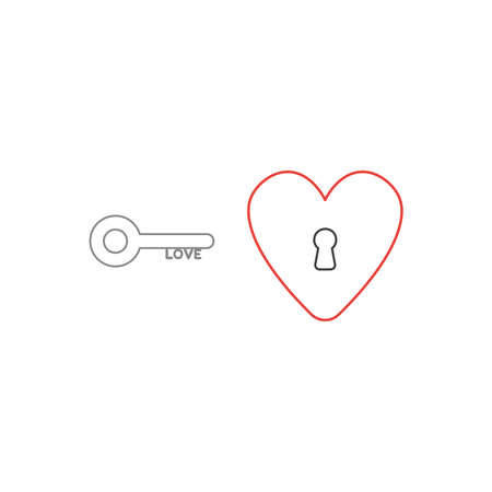 Vector icon concept of love key and heart with keyhole. White background and colored outlines.のイラスト素材