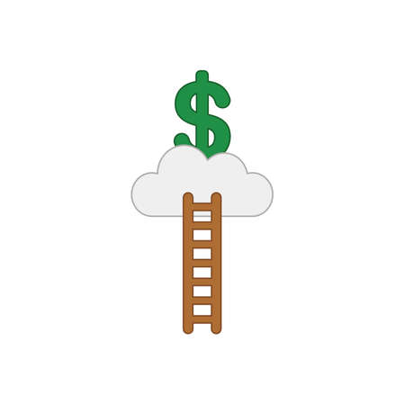 Vector icon concept of reach green dollar symbol on cloud with wooden ladder. Colored outlines.のイラスト素材