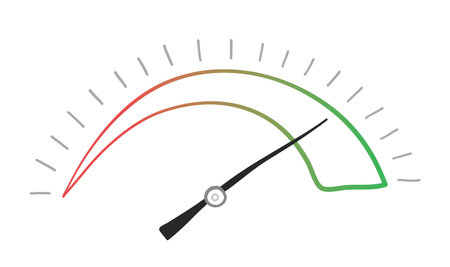 Vector hand-drawn illustration of speedometer. Colored outlines and white background.