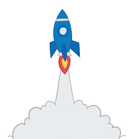Vector hand-drawn illustration of rocket is flying. Colored outlines and colored.のイラスト素材