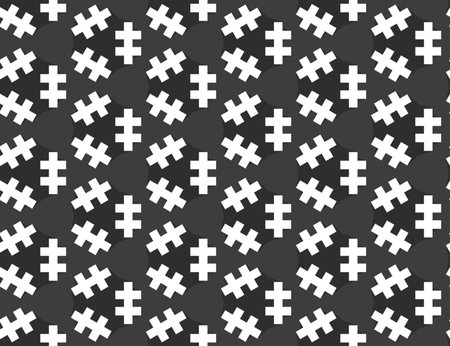 Seamless geometric pattern. Shaped white scars and circles on black backgrounds.