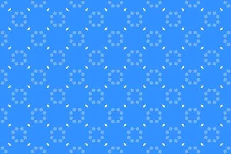 Seamless pattern. Blue background and shaped eight-point stars and diamonds in light blue and white...