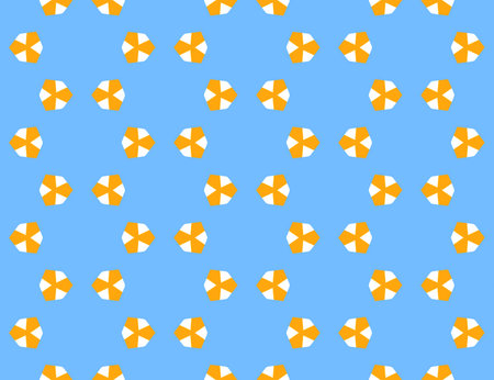Seamless geometric pattern. Dark yellow and white shapes on blue background.