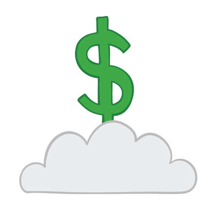 Vector illustration dollar on cloud. Hand drawn. Colored outlines.のイラスト素材