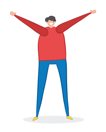 Vector illustration happy man. Hand drawn. Colored outlines. 