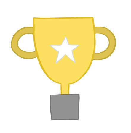Vector illustration trophy, cup. Hand drawn. Colored outlines.のイラスト素材