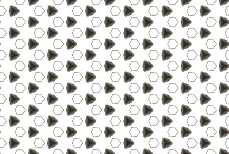 Watercolor seamless geometric pattern. In black and grey colors on white background.