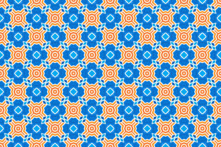 Watercolor seamless geometric pattern. In orange, blue and white colors.の写真素材