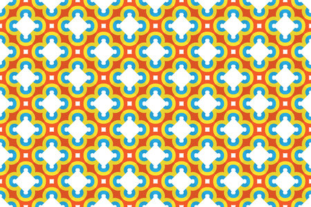 Seamless geometric pattern. In red, blue, yellow and white colors.