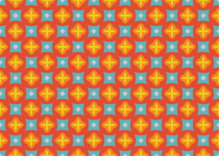 Seamless geometric pattern design illustration. In red, orange, yellow, blue and grey colors.